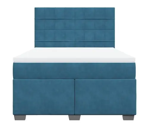 Atsperu Gulta Ar Matraci, Zils Samts, 140X200 Cm Vidaxl