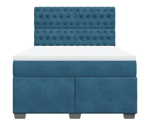 Atsperu Gulta Ar Matraci, Zils Samts, 140X200 Cm Vidaxl