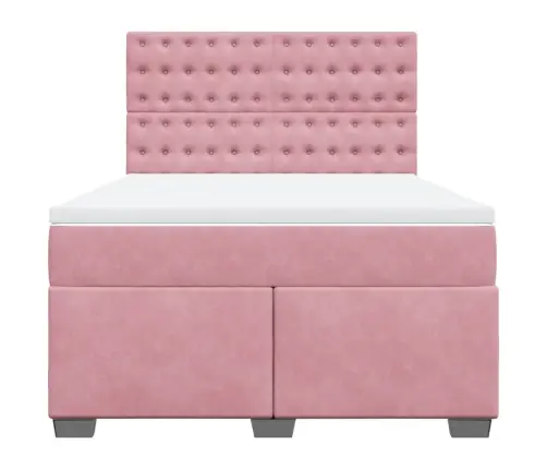 Lova Su Spyruoklėmis Ir Čiužiniu, Rožinė, 140X200 cm Aksomas