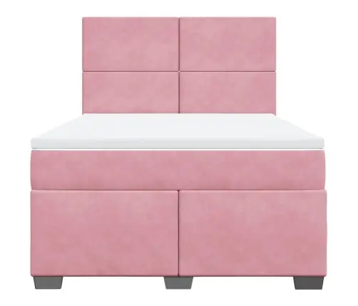 Atsperu Gulta Ar Matraci, Rozā Samts, 160X200 Cm Vidaxl