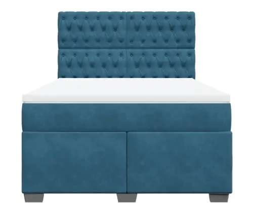 Spyruoklinė Lova Su Čiužiniu, Mėlyna, 160X200cm Aksomas