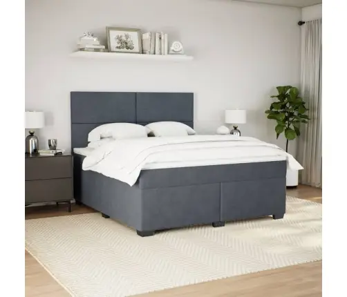 Lova Su Spyruoklėmis Ir Čiužiniu, Pilka, 180X200 cm Aksomas