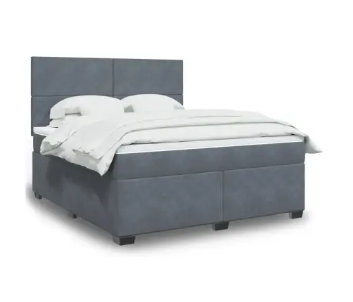 Lova Su Spyruoklėmis Ir Čiužiniu, Pilka, 180X200 cm Aksomas