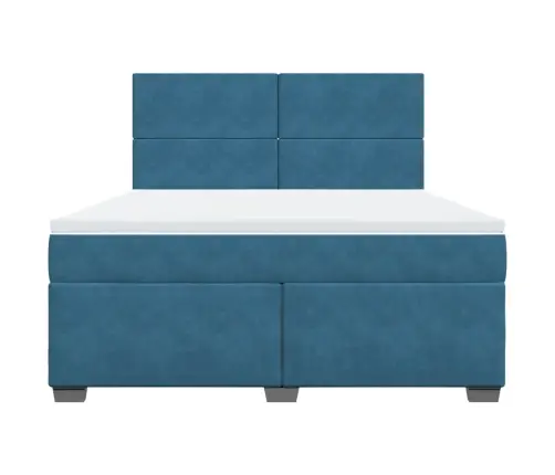 Lova Su Spyruoklėmis Ir Čiužiniu, Mėlyna, 180X200cm Aksomas