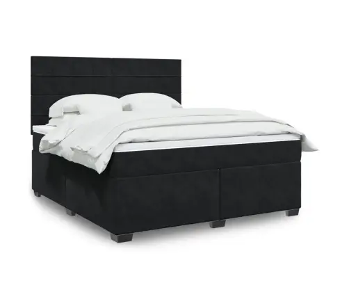 Kontinentaalvoodi Madratsiga, Must, 180X200 cm Samet