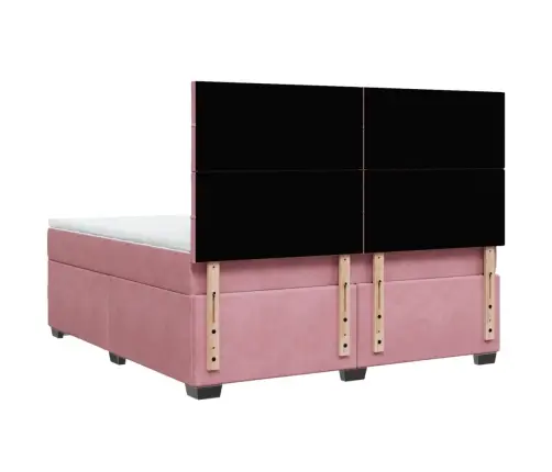 Lova Su Spyruoklėmis Ir Čiužiniu, Rožinė, 180X200 cm Aksomas