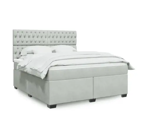 Lova Su Spyruoklėmis Ir Čiužiniu, Pilka, 180X200 cm Aksomas