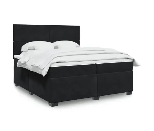 Atsperu Gulta Ar Matraci, Melna Samts, 200X200 Cm Vidaxl