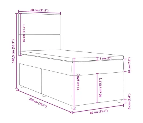 Atsperu Gultas Rāmis Ar Matraci, Tumši Pelēka, 80X200Cm, Audums Vidaxl