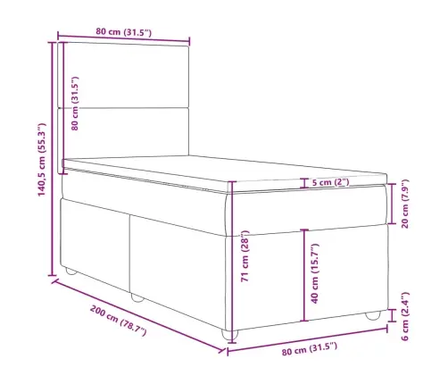 Atsperu Gultas Rāmis Ar Matraci, Pelēkbrūns, 80X200 Cm, Audums Vidaxl