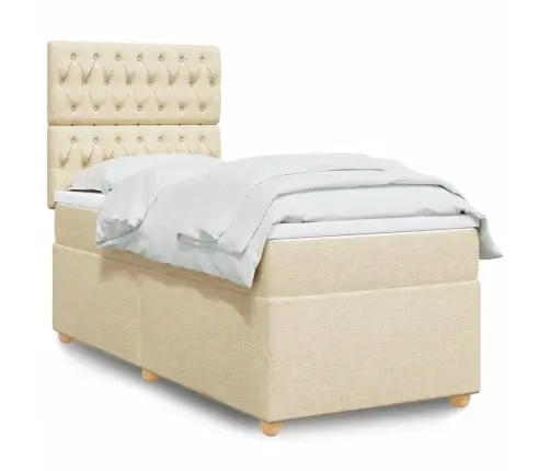 Atsperu Gultas Rāmis Ar Matraci, Krēmkrāsas, 80X200 Cm, Audums Vidaxl