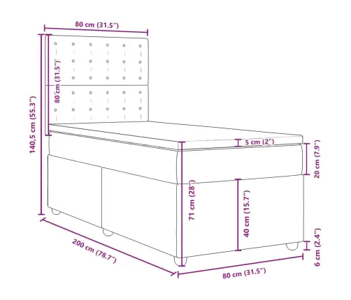 Kontinentaalvoodi Madratsiga, Tumepruun, 80X200 cm Kangas