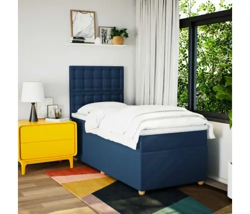 Lova Su Spyruoklėmis Ir Čiužiniu, Mėlyna, 120X200 cm Audinys