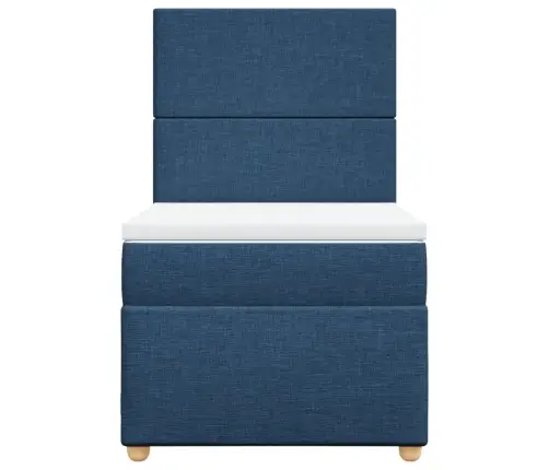 Atsperu Gultas Rāmis Ar Matraci, Zils, 90X190 Cm, Audums Vidaxl