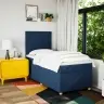 Atsperu Gultas Rāmis Ar Matraci, Zils, 90X190 Cm, Audums Vidaxl