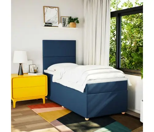 Lova Su Spyruoklėmis Ir Čiužiniu, Mėlyna, 90X200 cm Audinys