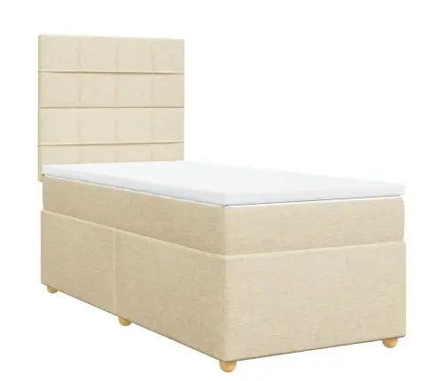 Atsperu Gultas Rāmis Ar Matraci, Krēmkrāsas, 90X200 Cm, Audums Vidaxl