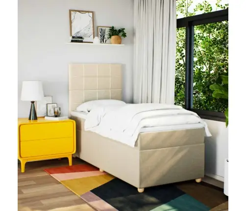 Atsperu Gultas Rāmis Ar Matraci, Krēmkrāsas, 90X200 Cm, Audums Vidaxl