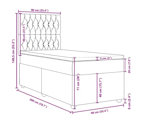 Lova Su Spyruoklėmis Ir Čiužiniu, Pilka, 90X200 cm Audinys