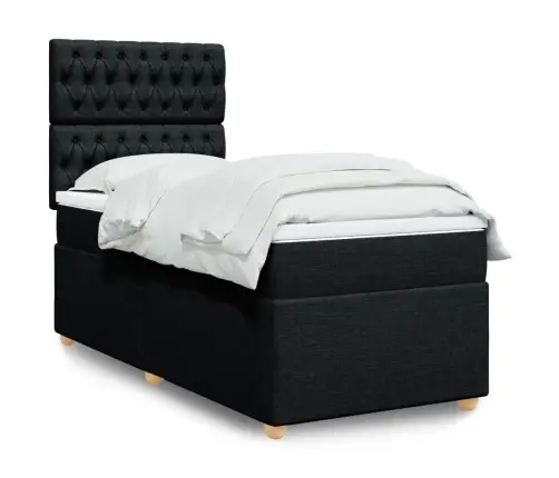 Atsperu Gultas Rāmis Ar Matraci, Melna, 90X200 Cm, Audums Vidaxl