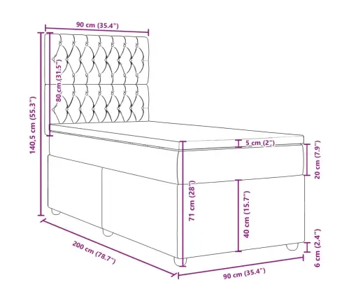 Kontinentaalvoodi Madratsiga, Kreemjas, 90X200 cm Kangas