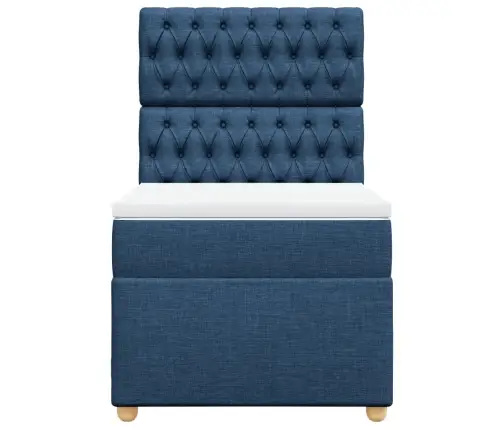 Atsperu Gultas Rāmis Ar Matraci, Zils, 90X200 Cm, Audums Vidaxl