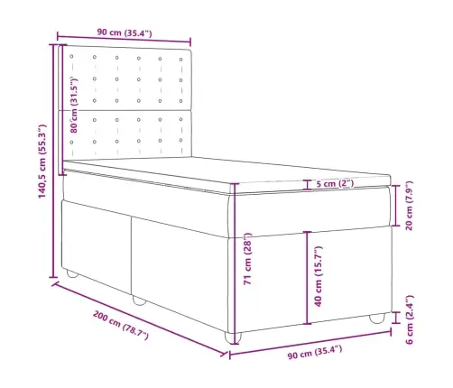 Atsperu Gultas Rāmis Ar Matraci, Tumši Brūna, 90X200 Cm, Audums Vidaxl