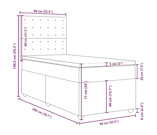 Lova Su Spyruoklėmis Ir Čiužiniu, Kreminė, 90X200 cm Audinys