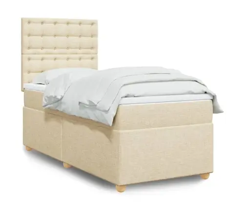 Lova Su Spyruoklėmis Ir Čiužiniu, Kreminė, 90X200 cm Audinys