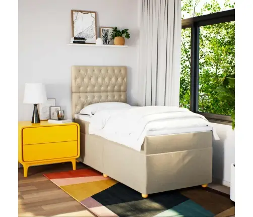 Atsperu Gultas Rāmis Ar Matraci, Krēmkrāsas, 100X200 Cm, Audums Vidaxl