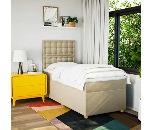 Lova Su Spyruoklėmis Ir Čiužiniu, Kreminė, 100X200cm Audinys