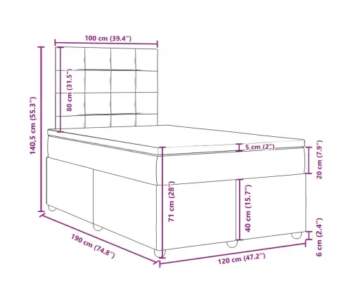 Kontinentaalvoodi Madratsiga, Tumepruun, 120 X 190 cm Kangas