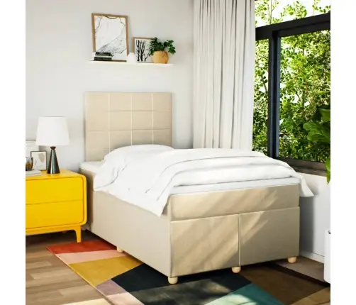 Lova Su Spyruoklėmis Ir Čiužiniu, Kreminė, 120X190cm Audinys