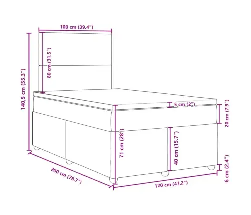 Atsperu Gultas Rāmis Ar Matraci, Melna Audums, 120X200 Cm Vidaxl
