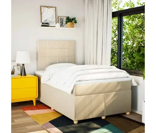 Lova Su Spyruoklėmis Ir Čiužiniu, Kreminė, 120X200 cm Audinys