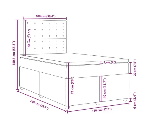 Atsperu Gultas Rāmis Ar Matraci, Melna Audums, 120X200 Cm Vidaxl