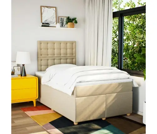 Lova Su Spyruoklėmis Ir Čiužiniu, Kreminė, 120X200 cm Audinys