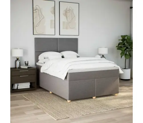 Atsperu Gulta Ar Matraci, Pelēkbrūns Audums, 140X190 Cm Vidaxl