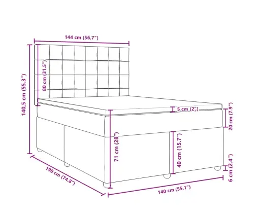 Atsperu Gulta Ar Matraci, Melna Audums, 140X190 Cm Vidaxl