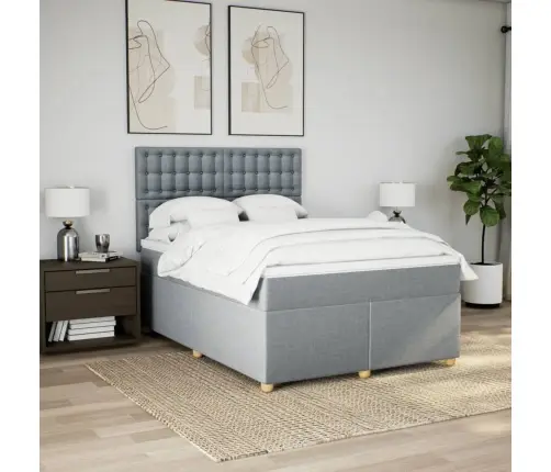 Lova Su Spyruoklėmis Ir Čiužiniu, Pilkas, 140X190cm Audinys