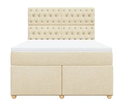 Lova Su Spyruoklėmis Ir Čiužiniu, Kreminė, 140X200 cm Audinys