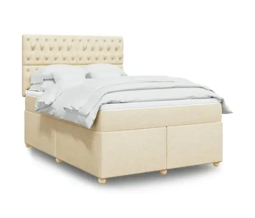 Lova Su Spyruoklėmis Ir Čiužiniu, Kreminė, 140X200 cm Audinys