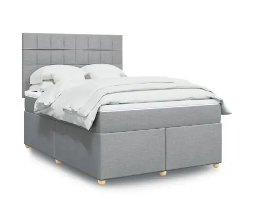 Atsperu Gulta Ar Matraci, Gaiši Pelēka Audums, 160X200 Cm Vidaxl