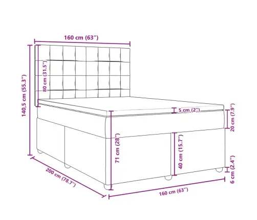Atsperu Gulta Ar Matraci, Tumši Pelēks, 160X200 Cm, Audums Vidaxl