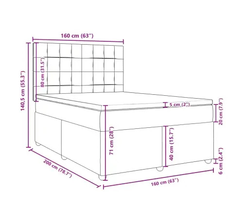 Atsperu Gulta Ar Matraci, Melns, 160X200 Cm, Audums Vidaxl