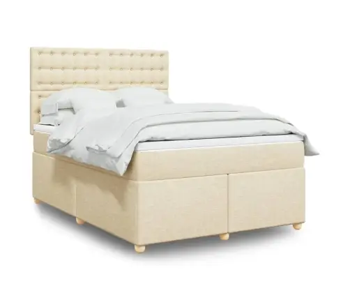 Atsperu Gulta Ar Matraci, Krēmkrāsas, 160X200 Cm, Audums Vidaxl