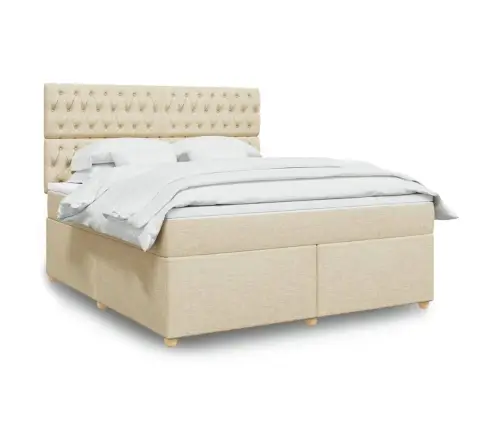 Atsperu Gulta Ar Matraci, Krēmkrāsas, 180X200 Cm, Audums Vidaxl