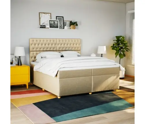 Lova Su Spyruoklėmis Ir Čiužiniu, Kreminė, 200X200 cm Audinys