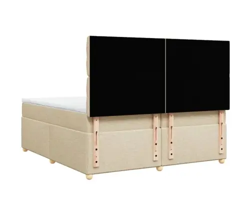 Lova Su Spyruoklėmis Ir Čiužiniu, Kreminė, 200X200 cm Audinys