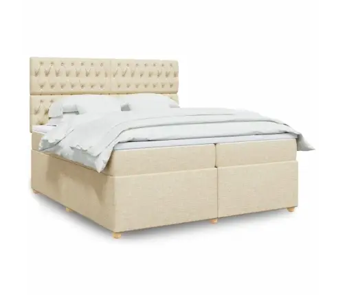 Lova Su Spyruoklėmis Ir Čiužiniu, Kreminė, 200X200 cm Audinys